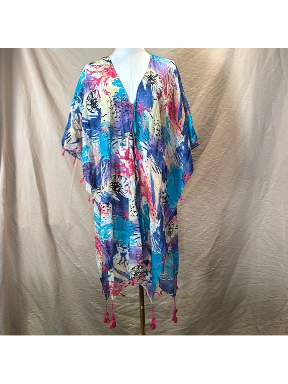 Tropical Tie-Dye Blue & Pink Swim Coverup Kimono